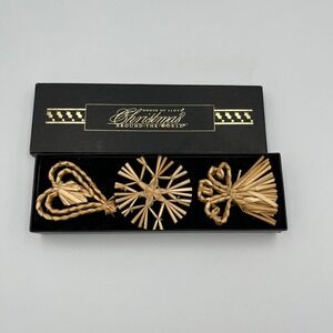 House of Lloyd‎ Christmas Around the World Straw Ornaments Set 3 Bow Star Heart